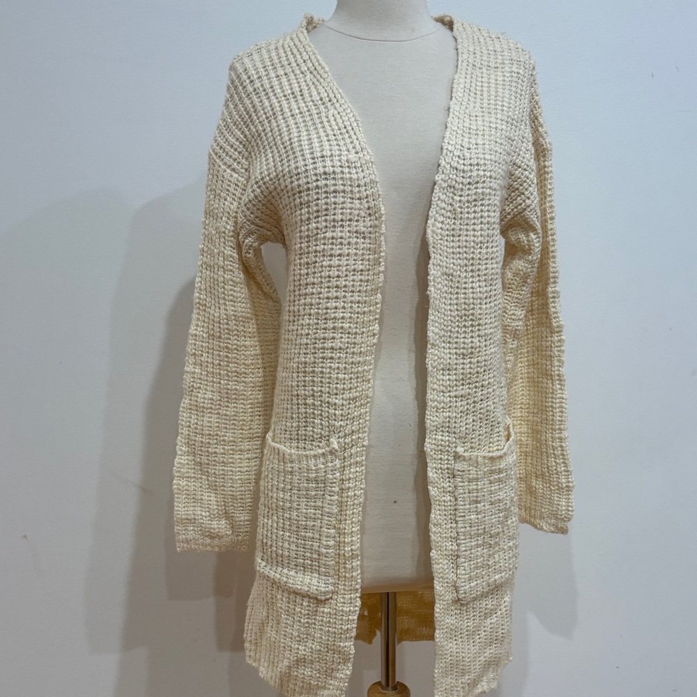 Poof New York Cozy Cream Knit Cardigan, Size: M